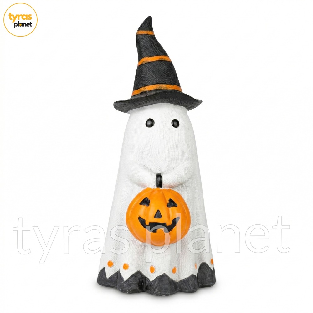 Spooky Ghost Sculpture Resin Halloween Figurine Witch Hat Pumpkin Decor TJ635363